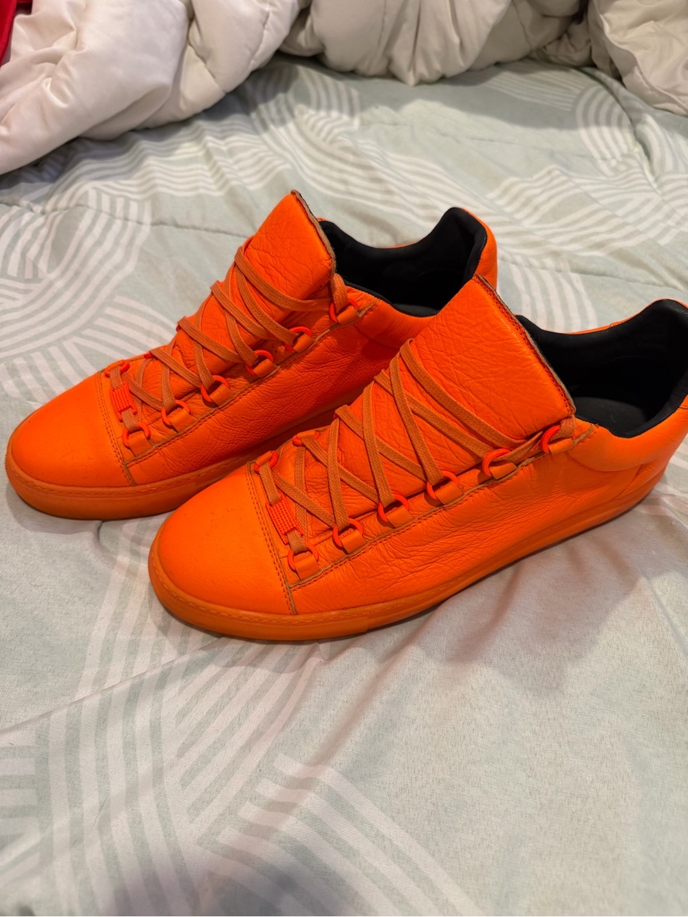 Men Balenciaga Orange Leather Low-Top Sneakers